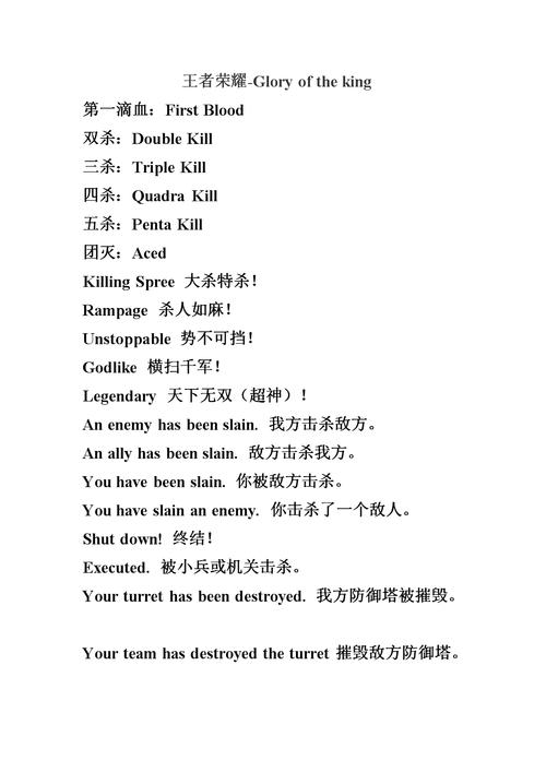 王者荣耀用英语怎么说