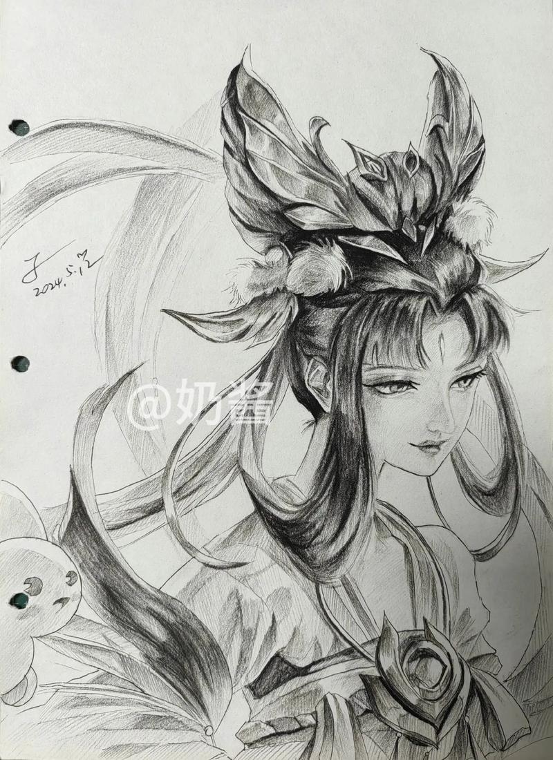 王者荣耀后裔手绘素描,从游戏角色到纸上艺术