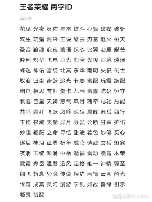 王者荣耀2个字唯美名称