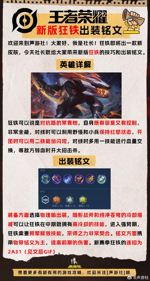 王者荣耀狂铁2024新版出装铭文推荐-王者荣耀游戏攻略推荐