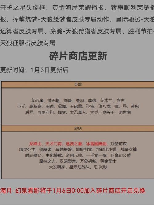 《王者荣耀》碎片兑换商店多久更新一次?