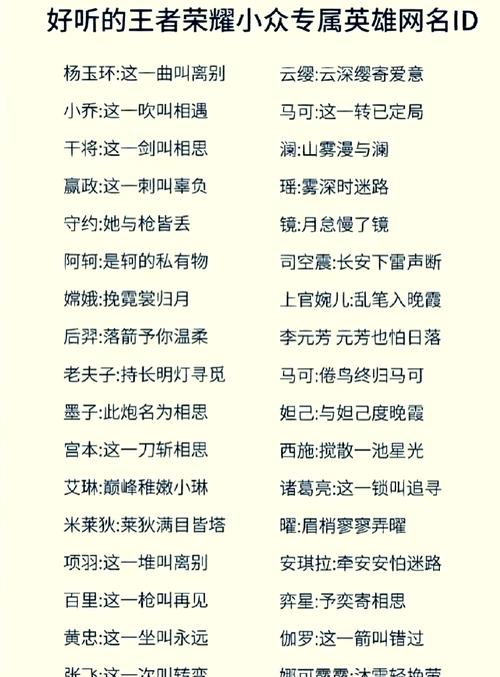 有哪些带王者荣耀英雄名称的网名?
